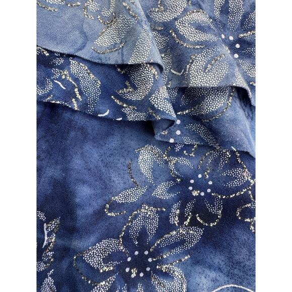 VTG Womens Y2K Ruffle Shimmer Top L Blue Tiered Fairy Whimsical Feminine Floral - Picture 5 of 13